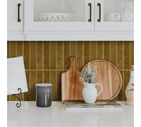 Alwayspon 30x15cmx6Pcs Self Adhesive Wall Subway Tile Sticker Transfers, Peel and Stick Adhesive Waterproof Splashback Stick on Tile Decals for Kitchen Bathroom Wall, Retro Gold Brown