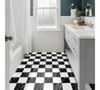 Alwayspon 30x30cmx10Pcs Self-adhesive Flooring Peel and Stick Vinyl Sticker, Non-slip Waterproof Vinyl Floor Tiles Decal for Kitchen Bathroom Living Room, White Black Marble Checkerboard