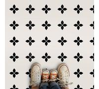 Alwayspon 30x30cmx10Pcs White Black Petals Waterproof Non-slip Floor Tiles Decal for Kitchen Bathroom Living Room, Vinyl Flooring Self-adhesive Peel and Stick Vinyl Sticker