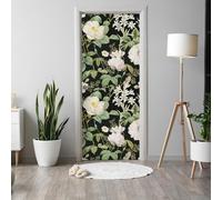 Alwayspon 38x200cmx2Pcs Self-Adhesive Door Mural Sticker, Vinyl Peel and Stick Waterproof Door Decals for Bedroom Bathroom Home Wall Decor, Black Background White Flowers