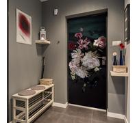 Alwayspon 38x200cmx2Pcs Self-Adhesive Door Mural Sticker, Vinyl Peel and Stick Waterproof Door Decals for Bedroom Bathroom Home Wall Decor, White Pink Red Flowers