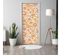 Alwayspon 38x200cmx2Pcs Self-Adhesive Door Mural Sticker, Vinyl Peel and Stick Waterproof Door Decals for Bedroom Bathroom Home Wall Decor, Yellow Orange Pink Flowers