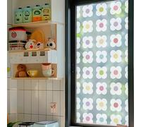 Alwayspon 45×150cm Rainbow White Flowers Static Window Privacy Film, Stained Glass Window Cling Sticker Decals, Anti UV Glass Film for Home Shop Display Decoration