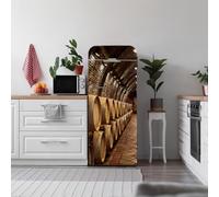 Alwayspon 56x163cm Wine Cellar Barrels Self-Adhesive Vinyl Fridge Wrap, Peel and Stick Fridge Stickers Covers Skins, Removable Refrigerator Mural Decal for Kitchen Home Decor