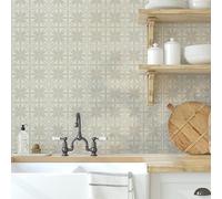 Alwayspon Beige Floral Self-Adhesive Vinyl Wall Tile Stickers, 25Pcs 20cm/8inch Peel and Stick on Tiles Transfer Waterproof Splashback for Kitchen Bathroom