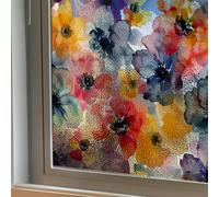 Alwayspon Colored Static Window Privacy Film, Stained Glass Effect Static Window Clings Sticker Decals, Anti UV Heat Control Glass Film, 300cmx43cm, Ink Flowers