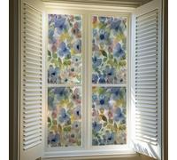 Alwayspon Colored Static Window Privacy Film, Stained Glass Effect Static Window Clings Sticker Decals, Anti UV Heat Control Glass Film, Blue ink Flower