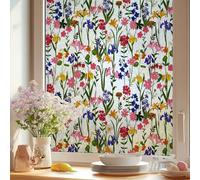 Alwayspon Colored Static Window Privacy Film, Stained Glass Effect Static Window Clings Sticker Decals, Anti UV Heat Control Glass Film, 300cmx43cm, Wild Flower