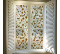 Alwayspon Colored Static Window Privacy Film, Stained Glass Effect Static Window Clings Sticker Decals, Anti UV Heat Control Glass Film, Yellow Flower