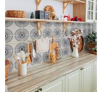 Alwayspon Floral Beige Black Line Self-Adhesive Vinyl Wall Tile Stickers, 25Pcs 20cm/8inch Peel and Stick on Tiles Transfer Waterproof Splashback for Kitchen Bathroom