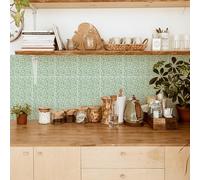Alwayspon Green Leave Self-Adhesive Vinyl Wall Tile Stickers, 25Pcs 15cm/6inch Peel and Stick on Tiles Transfer Waterproof Splashback for Kitchen Bathroom