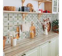 Alwayspon Green Self-Adhesive Vinyl Wall Tile Stickers, 25Pcs 20cm/8inch Peel and Stick on Tiles Transfer Waterproof Splashback for Kitchen Bathroom