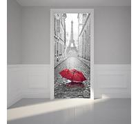 Alwayspon Modern Art 3D Door Mural Sticker, Peel and Stick Removable Vinyl Door Decals for Home Decor, 30.3x78.7(77x200cm), 2 Pcs Set (Red umbrella)
