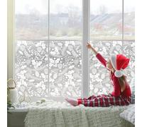 Alwayspon Non-Adhesive Pure White Christmas Elements Feather Berry Glass Window Film, Winter Christmas Art Style Removable Vinyl Static Window Cling Privacy Stickers, Anti UV Heat Control Glass Film