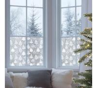 Alwayspon Non-Adhesive Pure White Christmas Elements Tree Glass Window Film, Winter Christmas Art Style Removable Vinyl Static Window Cling Privacy Stickers, Anti UV Heat Control Glass Film