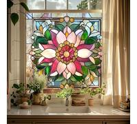 Alwayspon Non-Adhesive Stained Glass Rainbow Window Film, Art Nouveau Style Removable Vinyl Static Window Cling Privacy Stickers, Anti UV Heat Control Glass Film
