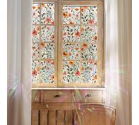 Alwayspon Orange Flower Colored Static Window Privacy Film, Stained Glass Effect Window Decals, Anti UV Heat Control Glass Film