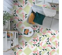 Alwayspon Peel and Stick Floor Tiles, 20cm/8inchx12Sheet Waterproof Removable Non-Slip Vinyl Plank Flooring Tile for Bathroom Kitchen Bedroom, Renter Friendly Floor Decor DIY, Green Pink