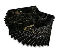 Alwayspon Peel & Stick Floor Tiles, Non-Slip Vinyl Sticky Back Sticker Decals, Black Marble Effect, 15cmX15cmX12Pcs