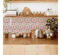 Alwayspon Pink Floral Self-Adhesive Vinyl Wall Tile Stickers, 25Pcs 15cm/6inch Peel and Stick on Tiles Transfer Waterproof Splashback for Kitchen Bathroom