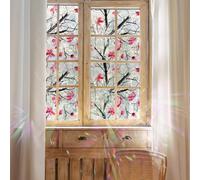 Alwayspon Pink Flower Colored Static Window Privacy Film, Stained Glass Effect Window Decals, Static Window Clings Sticker, Anti UV Heat Control Glass Film,300cmx43cm
