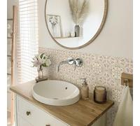 Alwayspon Pink Self-Adhesive Vinyl Floor Wall Tile Stickers, 10Pcs 15cm/6inch Peel and Stick on Tiles Transfer Vinyl Flooring Waterproof Splashback for Kitchen Bathroom