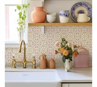 Alwayspon Pink Self-Adhesive Vinyl Floor Wall Tile Stickers, 10Pcs 20cm/8inch Peel and Stick on Tiles Transfer Vinyl Flooring Waterproof Splashback for Kitchen Bathroom