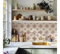 Alwayspon Pink Self-Adhesive Vinyl Floor Wall Tile Stickers, 25Pcs 15cm/6inch Peel and Stick on Tiles Transfer Vinyl Flooring Waterproof Splashback for Kitchen Bathroom