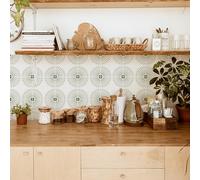 Alwayspon Sage Green Black Line Self-Adhesive Vinyl Wall Tile Stickers, 25Pcs 15cm/6inch Peel and Stick on Tiles Transfer Waterproof Splashback for Kitchen Bathroom