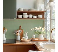 Alwayspon Sage Green Self-Adhesive Vinyl Floor Wall Tile Stickers, 10Pcs 15cm/6inch Peel and Stick on Tiles Transfer Vinyl Flooring Waterproof Splashback for Kitchen Bathroom