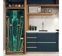 Alwayspon Self-Adhesive Vinyl Fridge Wrap, Peel and Stick Refrigerator Door Mural Removable, Geometric Green Gold Fluid Marble Effect Fruniture Wall Fridge Sticker, 56x163CM