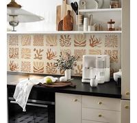 Alwayspon Self-Adhesive Vinyl Wall Tile Stickers, 10Pcs 20cm/8inch Peel and Stick on Tiles Transfer Vinyl Flooring Waterproof Splashback for Kitchen Bathroom, Brown Floral