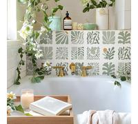 Alwayspon Self-Adhesive Vinyl Wall Tile Stickers, 25Pcs 15cm/6inch Peel and Stick on Tiles Transfer Vinyl Flooring Waterproof Splashback for Kitchen Bathroom, Sage Green Floral