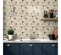Alwayspon Tile Sticker, 12inch/30.5cm 10Pcs Brown Marble Lantern Effect Self Adhesive Stick on Tiles Transfer for Bathroom Kitchen, Backsplash, Peel and Stick Vinyl Tiles Sticker