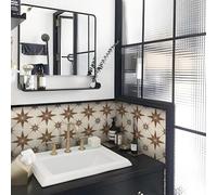 Alwayspon Tile Sticker, 15cm/6inch Dark Brown Star Self Adhesive Stick on Tiles Transfer Sticker for Bathroom Kitchen, Splashback, Peel and Stick Vinyl Floor Wall Tiles Sticker