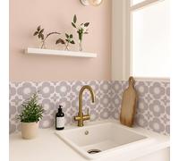 Alwayspon Tile Sticker, 25PcsX15cm/6inch Purple Floral Self Adhesive Stick on Tiles Transfer Sticker for Bathroom Kitchen, Splashback, Peel and Stick Vinyl Floor Wall Tiles Sticker