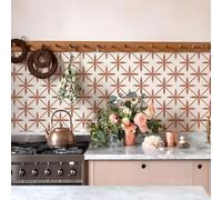 Alwayspon Tile Sticker, 25PcsX15cm/6inch Red White Floral Self Adhesive Stick on Tiles Transfer Sticker for Bathroom Kitchen, Splashback, Peel and Stick Vinyl Floor Wall Tiles Sticker