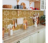 Alwayspon Tile Sticker, 50PcsX20cm/8inch Orange Brown Self Adhesive Stick on Tiles Transfer Sticker for Bathroom Kitchen, Backsplash for Cooker, Peel and Stick Adhesive Vinyl Wall Tiles Sticker