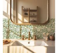 Alwayspon Tile Sticker, Green Plant Leaves Self Adhesive Stick on Tiles Transfer Sticker for Bathroom Kitchen, Splashback for Cooker, Peel and Stick Vinyl Wall Tiles Sticker, 10PcsX20cm/8inch