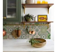 Alwayspon Tile Sticker, Green Self Adhesive Stick on Tiles Transfer Sticker for Bathroom Kitchen, Splashback, Peel and Stick Vinyl Floor Wall Tiles Sticker, 10PcsX20cm/8inch