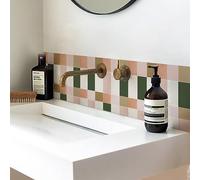 Alwayspon Tile Sticker, Pink Sage Green Self Adhesive Stick on Tiles Transfer Sticker for Bathroom Kitchen, Splashback, Peel and Stick Vinyl Floor Wall Tiles Sticker, 10PcsX20cm/8inch