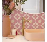 Alwayspon Tile Sticker, Pink Self Adhesive Stick on Tiles Transfer Sticker for Bathroom Kitchen, Splashback, Peel and Stick Vinyl Floor Wall Tiles Sticker, 10PcsX20cm/8inch
