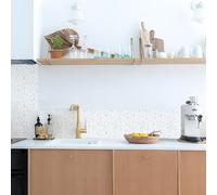 Alwayspon Tile Sticker, White Terrazzo Self Adhesive Stick on Tiles Transfer Sticker for Bathroom Kitchen, Splashback, Peel and Stick Vinyl Floor Wall Tiles Sticker, 10PcsX20cm/8inch