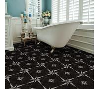 Alwayspon Vinyl Floor Tiles Sticker, Waterproof Non-slip Splashback Thicken PVC Vinyl Flooring Tiles, Self-adhesive Peel and Stick, 12inchx12inch/30x30cm, Black and White Cement Flowers