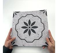 Alwayspon Vinyl Floor Tiles Sticker, Waterproof Non-slip Splashback Thicken PVC Vinyl Flooring Tiles, Self-adhesive Peel and Stick, 12inchx12inch/30x30cm, Black and White Cement Flowers