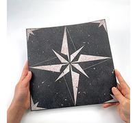 Alwayspon Vinyl Floor Tiles Sticker, Waterproof Non-slip Splashback Thicken PVC Vinyl Flooring Tiles, Self-adhesive Peel and Stick, 12inchx12inch/30x30cm, Black and White Cement Flowers