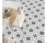 Alwayspon Vinyl Floor Tiles Sticker, Waterproof Non-slip Splashback Thicken PVC Vinyl Flooring Tiles, Self-adhesive Peel and Stick, 12inchx12inch/30x30cm, Black and White flower