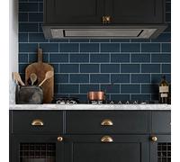 Alwayspon Vinyl Floor Wall Tile Sticker, Non-slip Sticky Back Tile Decals for Kitchen Bathroom Self-adhesive Peel and Stick PVC Floor Sticker DIY, Denim Blue, 30cmX15cm X12Pcs Set