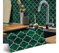 Alwayspon Vinyl Floor Wall Tile Sticker, Non-slip Sticky Back Tile Decals for Kitchen Bathroom Self-adhesive Peel and Stick PVC Floor Sticker DIY, Emerald Golden Lantern, 30cmX15cmX4Pcs Set