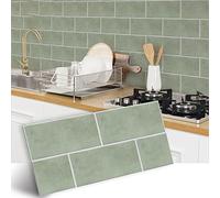 Alwayspon Vinyl Floor Wall Tile Sticker, Non-slip Sticky Back Tile Decals for Kitchen Bathroom Self-adhesive Peel and Stick PVC Floor Sticker DIY, Sage Green, 30cmX15cmX4Pcs Set